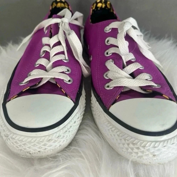 Converse All Star Double Tongue Purple and Leopard Sneakers - Picture 8 of 10